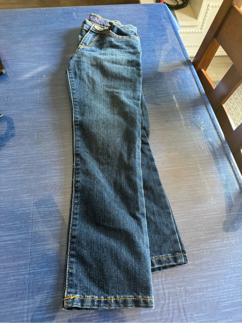 Place Girls Dark Blue Flare Jeans with Gold Stitching